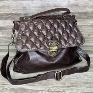 The Chesterfield Brand Brown Leather‎ Messenger Satchel Bag Boho Quilted
